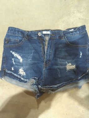 KanCan Dark Blue Distressed Denim Jean Shorts